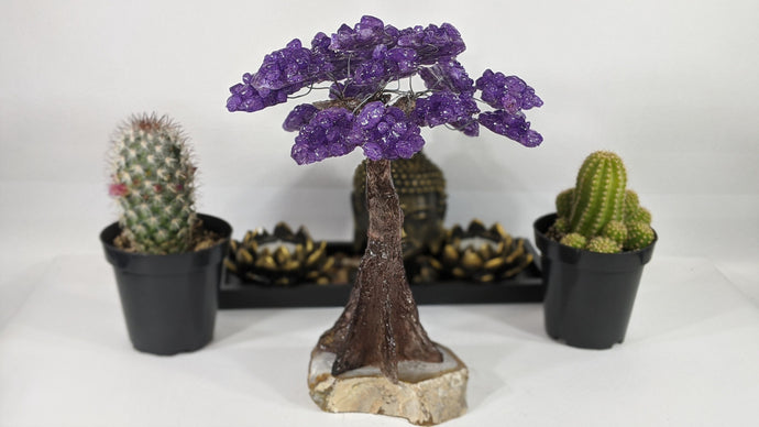 Amethyst Tree Of Life set on Agate Base, Tree Gemstone, Healing Gemstone tree, quartz tree, chakra tree