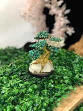 Load image into Gallery viewer, Chrysocolla Tree Set On White Quartz, Pyrite and Wood Base