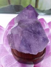 Load image into Gallery viewer, Amethyst Geode set on Wood Base, Amethyst Cluster, Raw Amethyst Cluster, Amethyst Crystal cluster