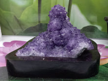 Load image into Gallery viewer, Amethyst Geode set on Wood Base, Raw Amethyst Cluster