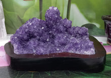 Load image into Gallery viewer, Amethyst Geode set on Wood Base, Raw Amethyst Cluster