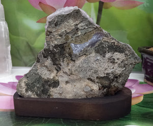 Amethyst Geode inlaid with white quartz set on Wood Base, Raw Amethyst Cluster