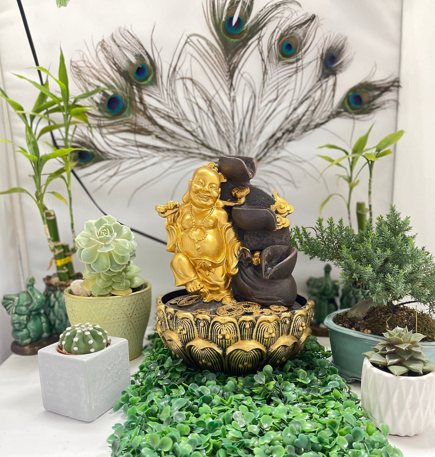 Hand Made Buddha Statue Decorative Fountains Indoor Water Fountains Resin Crafts Gifts Feng-Shui Desktop Home Fountain