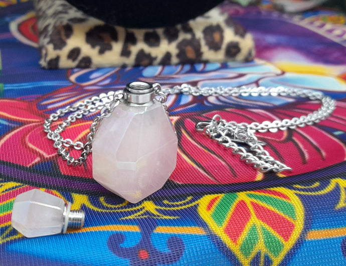 Rose Quartz Mini Perfume Bottle Necklace