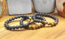 Load image into Gallery viewer, Lava Stone and Tiger Eye Bracelet, Protection, Luck, and Meditation Bracelet