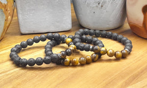 Lava Stone and Tiger Eye Bracelet, Protection, Luck, and Meditation Bracelet