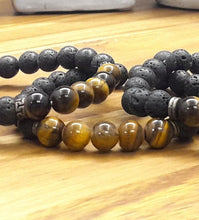 Load image into Gallery viewer, Lava Stone and Tiger Eye Bracelet, Protection, Luck, and Meditation Bracelet