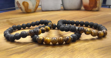 Load image into Gallery viewer, Lava Stone and Tiger Eye Bracelet, Protection, Luck, and Meditation Bracelet