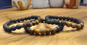 Lava Stone and Tiger Eye Bracelet, Protection, Luck, and Meditation Bracelet