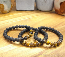 Load image into Gallery viewer, Lava Stone and Tiger Eye Bracelet, Protection, Luck, and Meditation Bracelet