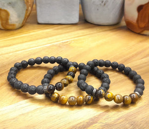 Lava Stone and Tiger Eye Bracelet, Protection, Luck, and Meditation Bracelet