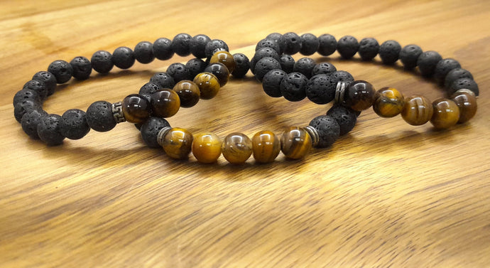 Lava Stone and Tiger Eye Bracelet, Protection, Luck, and Meditation Bracelet